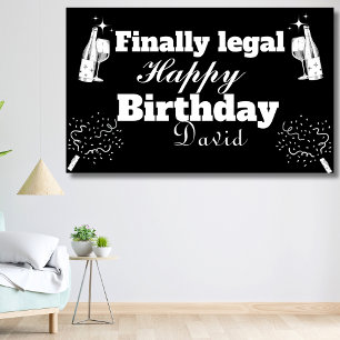 Elegant Black Finally Legal 21st Birthday Banner