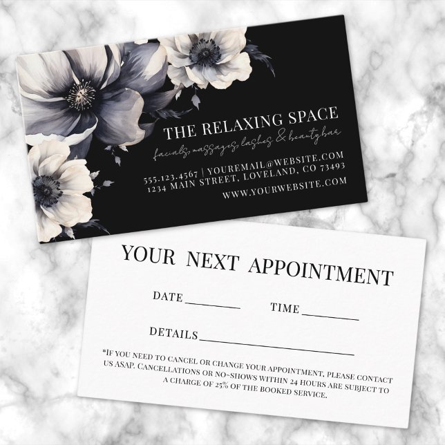 Elegant Black Floral Appointment Reminder Card (Elegant Black Floral Appointment Reminder Card)