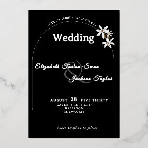 Elegant Black Floral Arch Typography Wedding