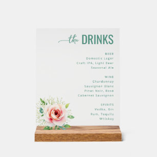 Elegant Black Floral Beverage Menu Acrylic Sign