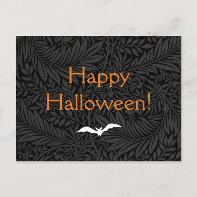 Elegant Black Floral Botanical Halloween Postcard (Front)