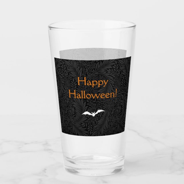 Elegant Black Floral Botanical Happy Halloween Glass (Front)