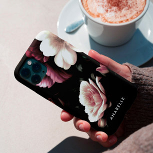 Elegant Black Floral Botanical Monogram iPhone 13 Case