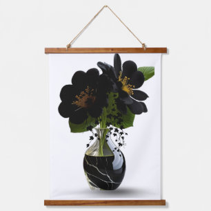 Elegant Black Floral Bouquet in Marble Vase. Hanging Tapestry