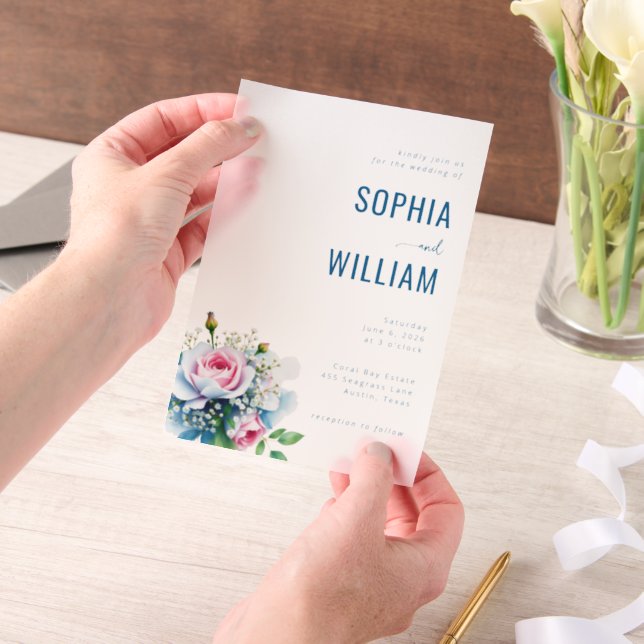 Elegant Black Floral Bouquet Vellum Invitations (Handheld)