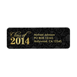 Elegant black floral damask and Gold Class of 2014 Return Address Label