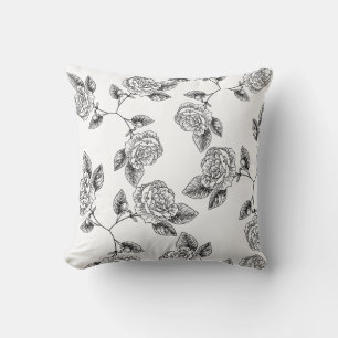 Elegant Black Floral Damask Chic Modern Cushion