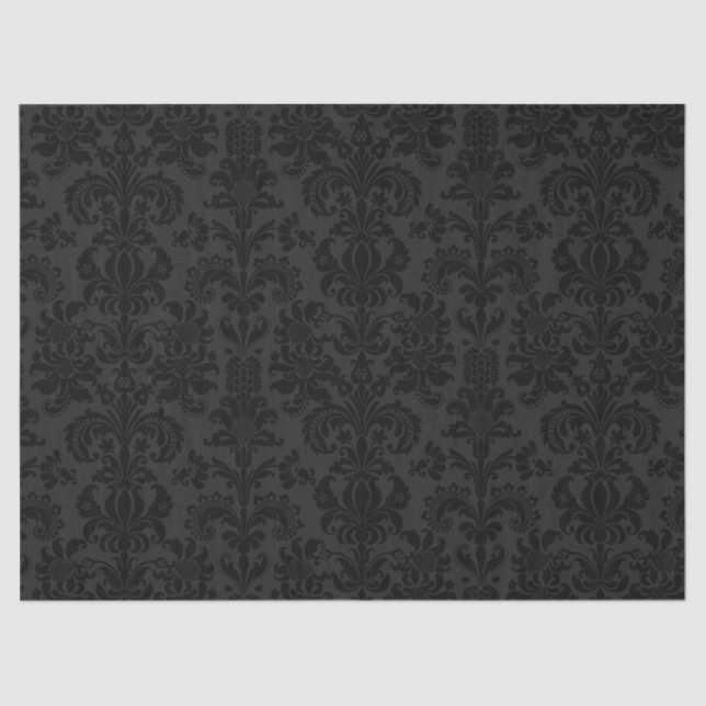 Elegant Black Floral Damasks Over Dark Grey Tissue Paper (Front)
