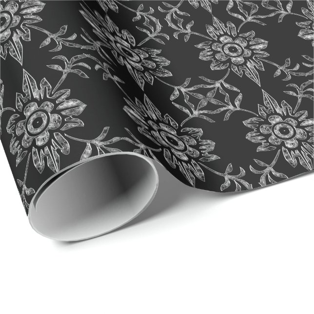 Elegant Black Floral Dark Wrapping Paper (Roll Corner)