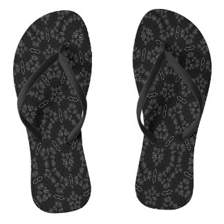 Elegant Black Floral Lace Pattern Summer Flip-Flop Thongs