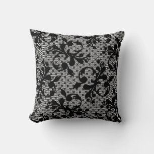 Elegant Black Floral Lace Throw Pillow