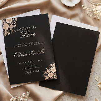 Elegant Black Floral Laced in Love Bridal Shower Invitation