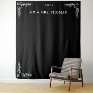 Elegant Black Floral Line Drawing Tapestry