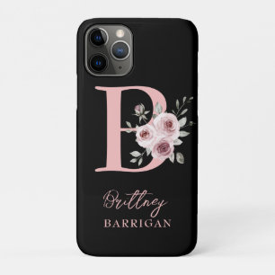 Elegant Black Floral Monogram  iPhone 11 Pro Case