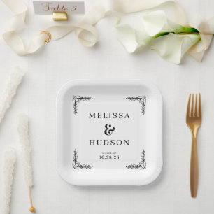 Elegant Black Floral Motions Paper Plate