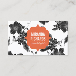 Elegant Black Floral Pattern Beauty Business Card