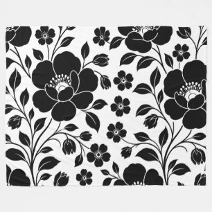 Elegant Black Floral Pattern Fleece Blanket