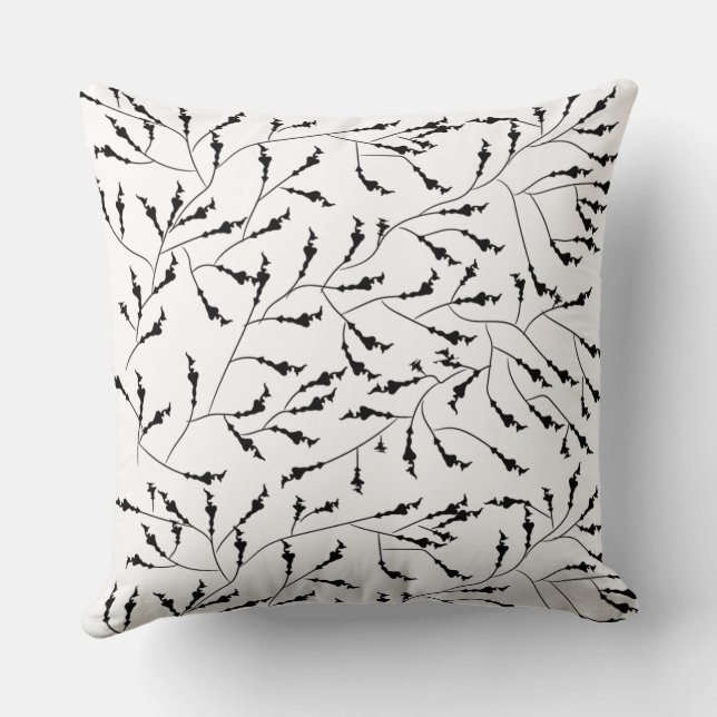  Elegant Black Floral Pattern Pillow (Back)