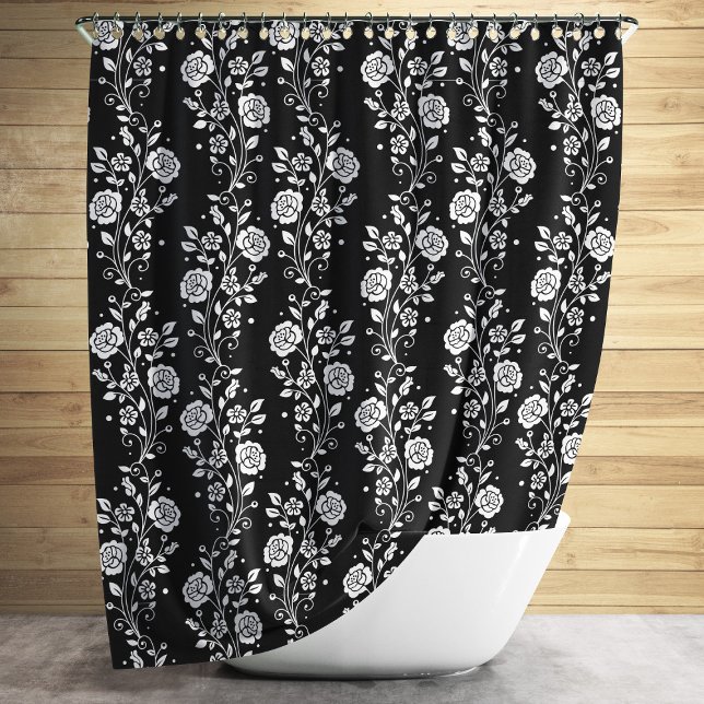 Elegant Black Floral Pattern Shower Curtain (Elegant Black Floral Pattern Shower Curtain)