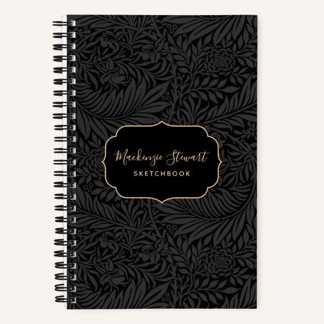 Elegant Black Floral Pattern Sketchbook Notebook (Front)