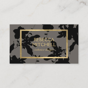 Elegant Black Floral Pattern with Gold Accents Business Card