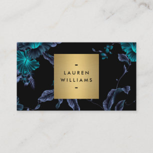 Elegant Black Floral Pattern with Gold Name Logo Business Card