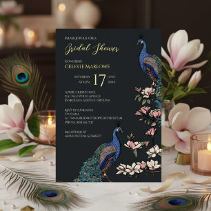 Elegant Black Floral Peacock Bridal Shower