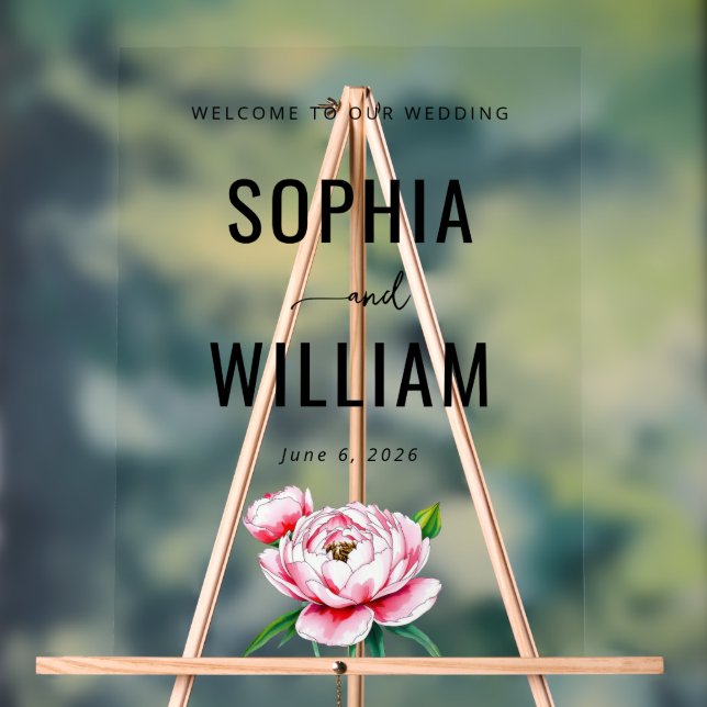 Elegant Black Floral Peonies Acrylic Sign (Neutral)