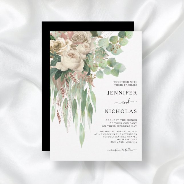 Elegant Black Floral Peonies Wedding Invitation (Creator Uploaded)