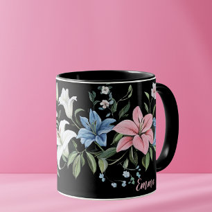 Elegant Black Floral Personalised Mug
