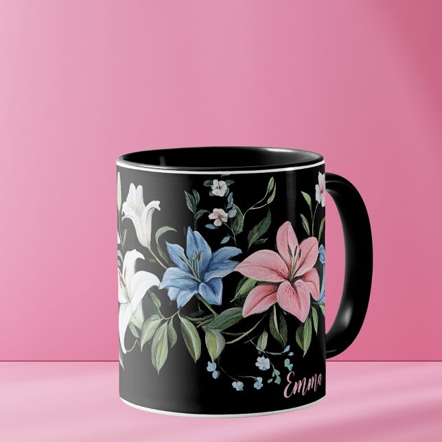 Elegant Black Floral Personalised Mug  (Creator Uploaded)