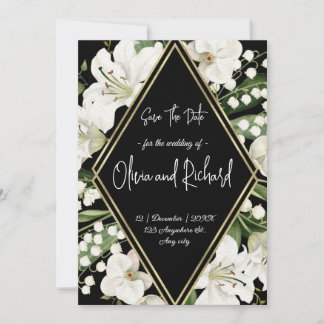 Elegant Black Floral Save the Date Wedding Invitation
