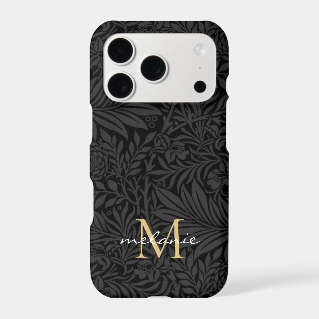 Elegant Black Floral Script Monogram (Back)