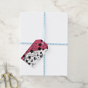Elegant Black Floral Silhouette on Pink and White Gift Tags