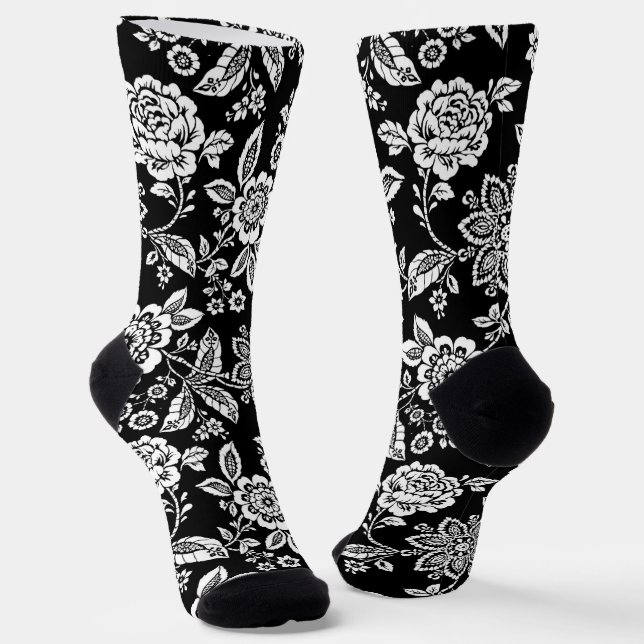 Elegant Black Floral Socks (Angled)