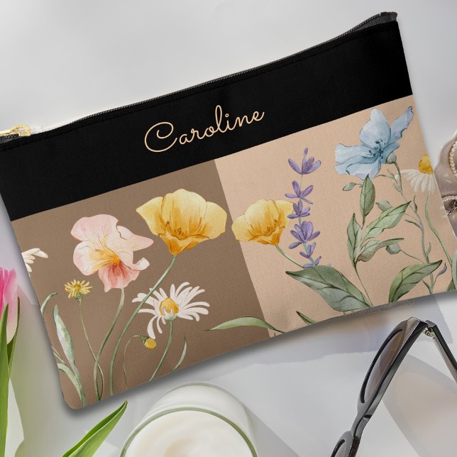  Elegant Black Floral Spring beige brown Trendy Accessory Pouch (Creator Uploaded)