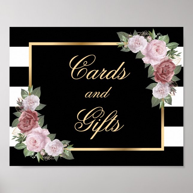 Elegant Black Floral Wedding Cards and Gifts Sign (Front)