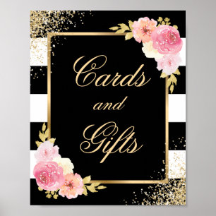 Elegant Black Floral Wedding Cards and Gifts Sign