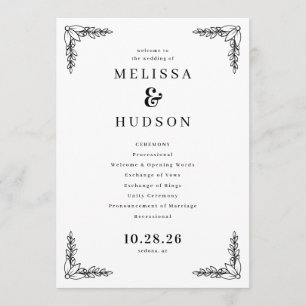Elegant Black Floral Wedding Ceremony Program