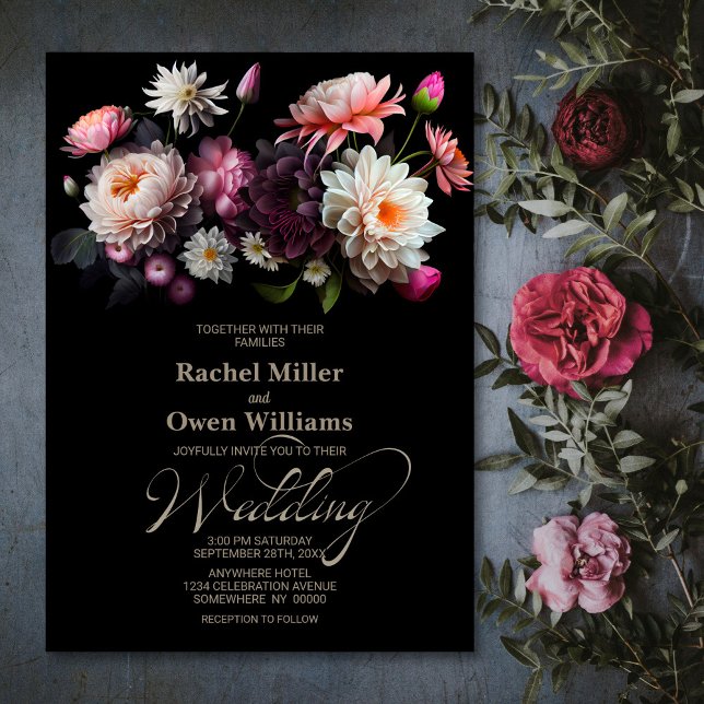Elegant Black Floral Wedding Invitation (Creator Uploaded)