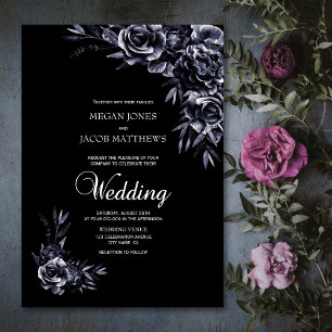 Elegant Black Floral Wedding Invitation