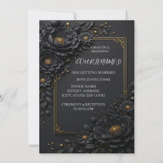 Elegant black Floral Wedding Invitation