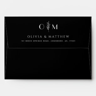 Elegant Black Floral Wedding   Minimalist Formal Envelope
