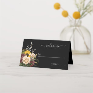 Elegant Black Floral Wedding Place Card