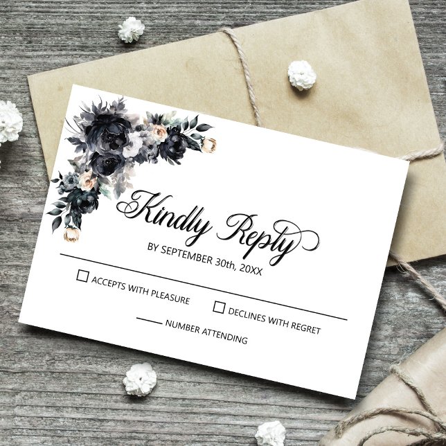 Elegant Black Floral Wedding RSVP (Creator Uploaded)