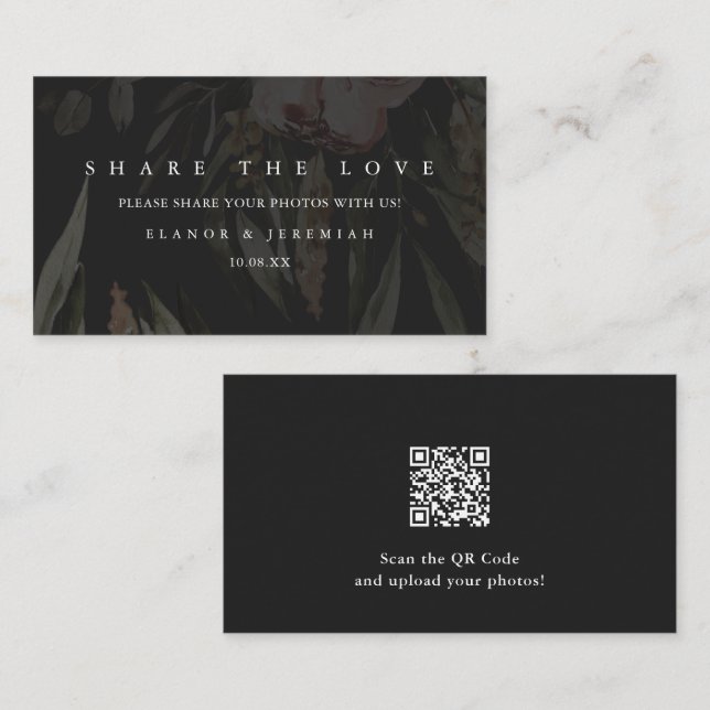 Elegant Black Floral Wedding Share the Love Enclosure Card (Front/Back)