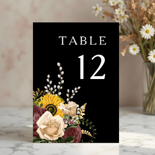 Elegant Black Floral Wedding Table Number