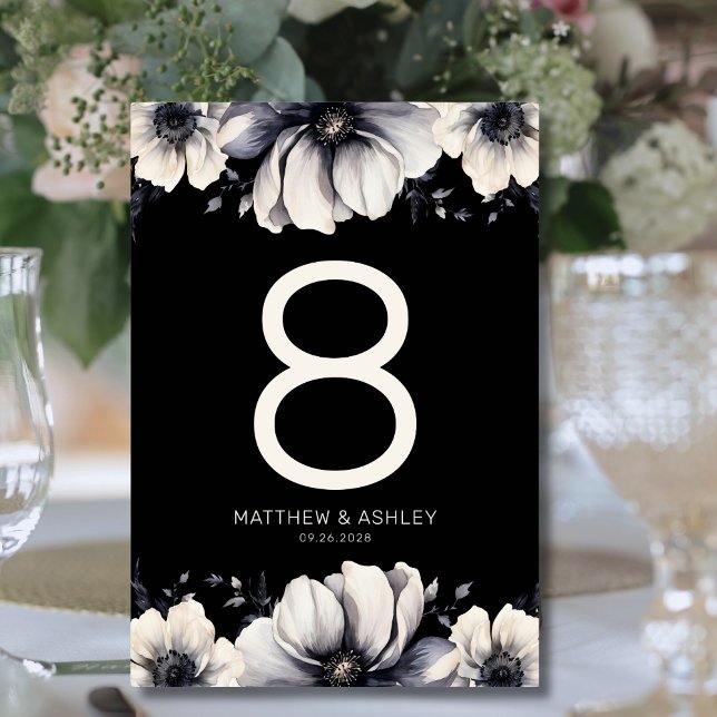 Elegant Black Floral Wedding Table Number (Elegant Black Floral Wedding Table Number)