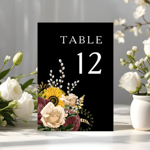 Elegant Black Floral Wedding Table Number