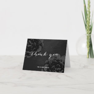 Elegant Black Floral Wedding Thank You Card